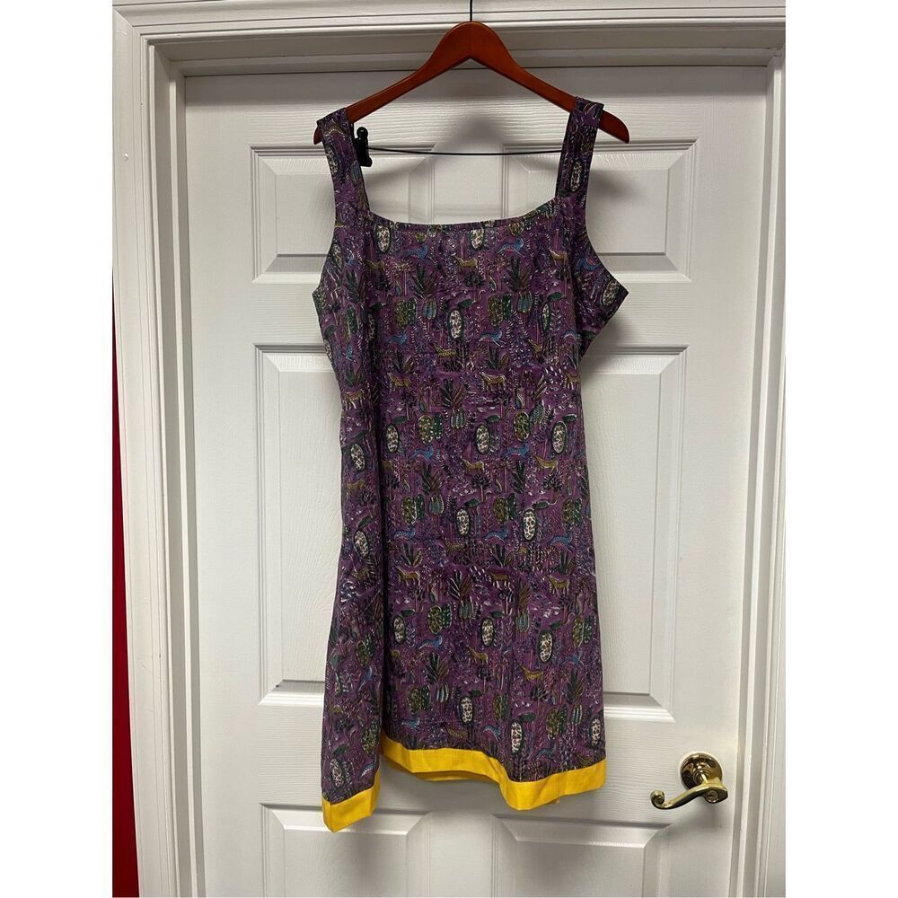 Indophilia Purple Deer Print Boho Yellow Trim Lagenlook Sundress sz 20 NWT
